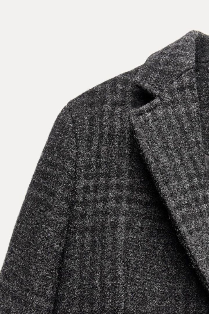 新品タグ付き ZARA ウールブレンドチェックコート イタリア マンテコ社