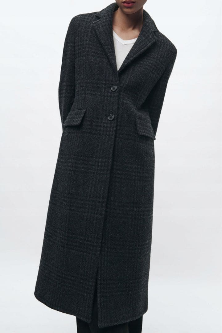 新品タグ付き ZARA ウールブレンドチェックコート イタリア マンテコ社