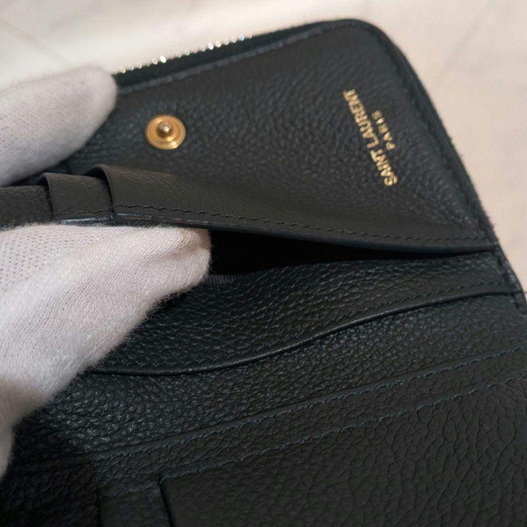 希少❀SAINT LAURENT 二つ折り財布　ダークグリーン　レザー　ゴールド