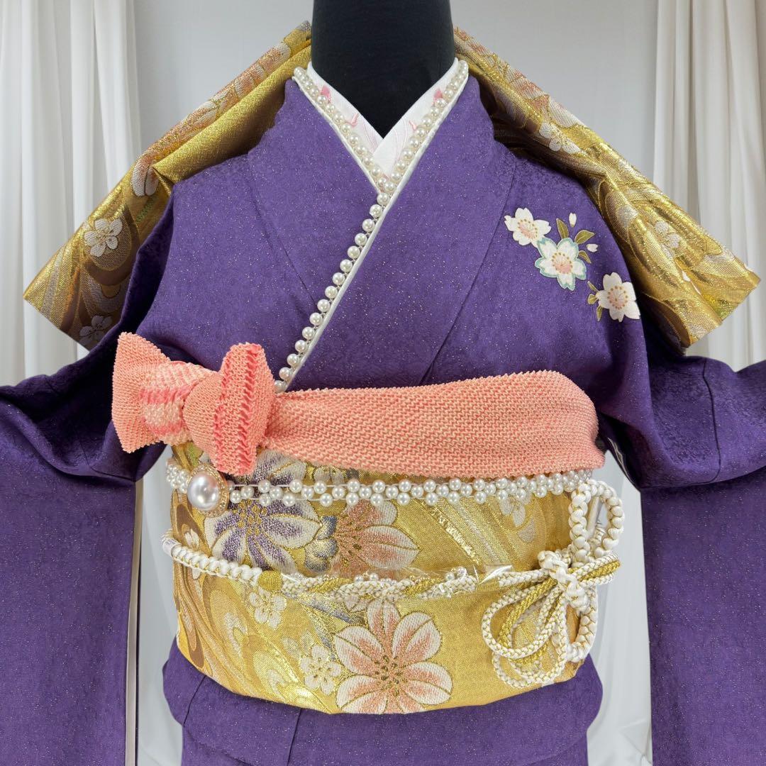 逸品 振袖7点フルセット 京都きもの友禅　桜紋様　成人式　卒業式　結婚式　正絹