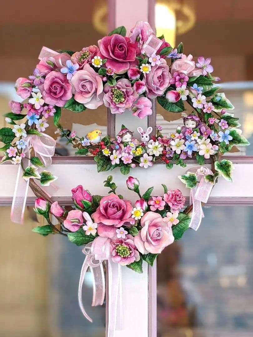クレイフラワー♡フラワーリース♡花の妖精さん♡ハンドメイド