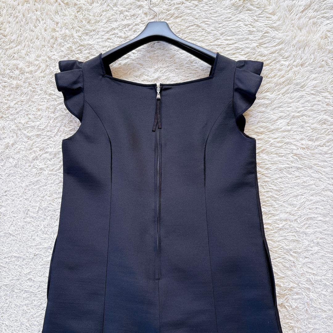 フォクシー Dress フリルドレス 40 黒 ひざ丈 光沢 袖フリル