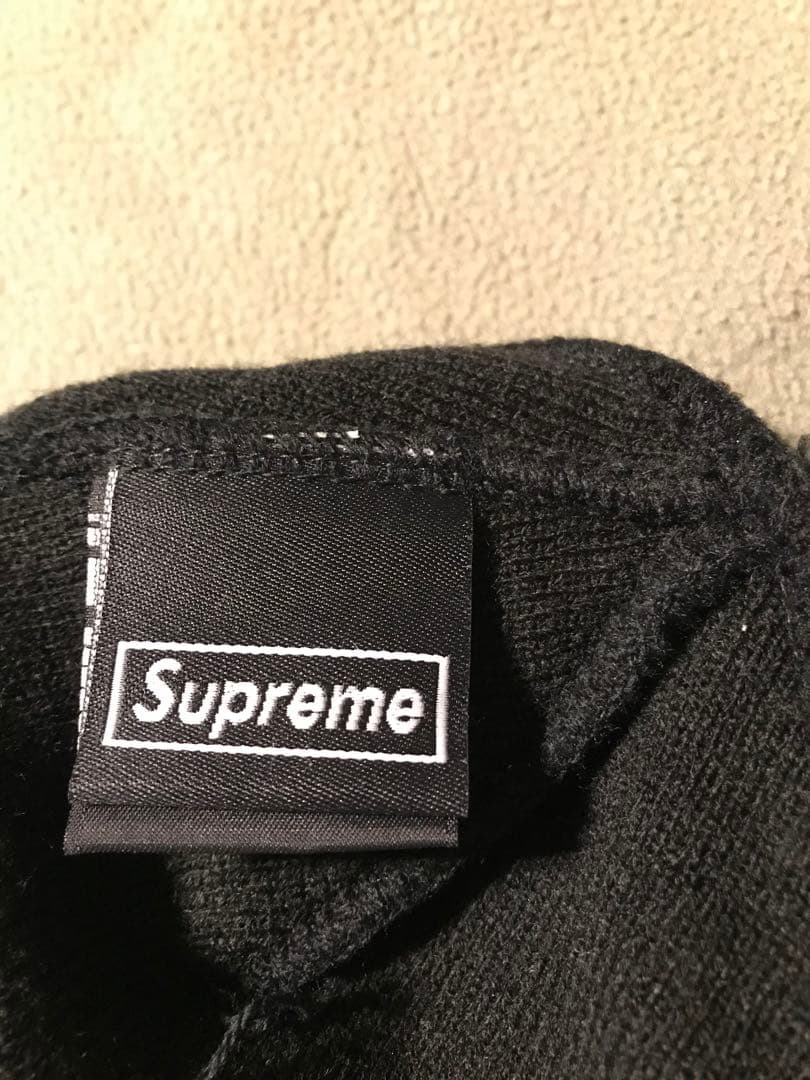 Supreme ブラック ニット帽　クロスボックスロゴ　ビーニー　黒