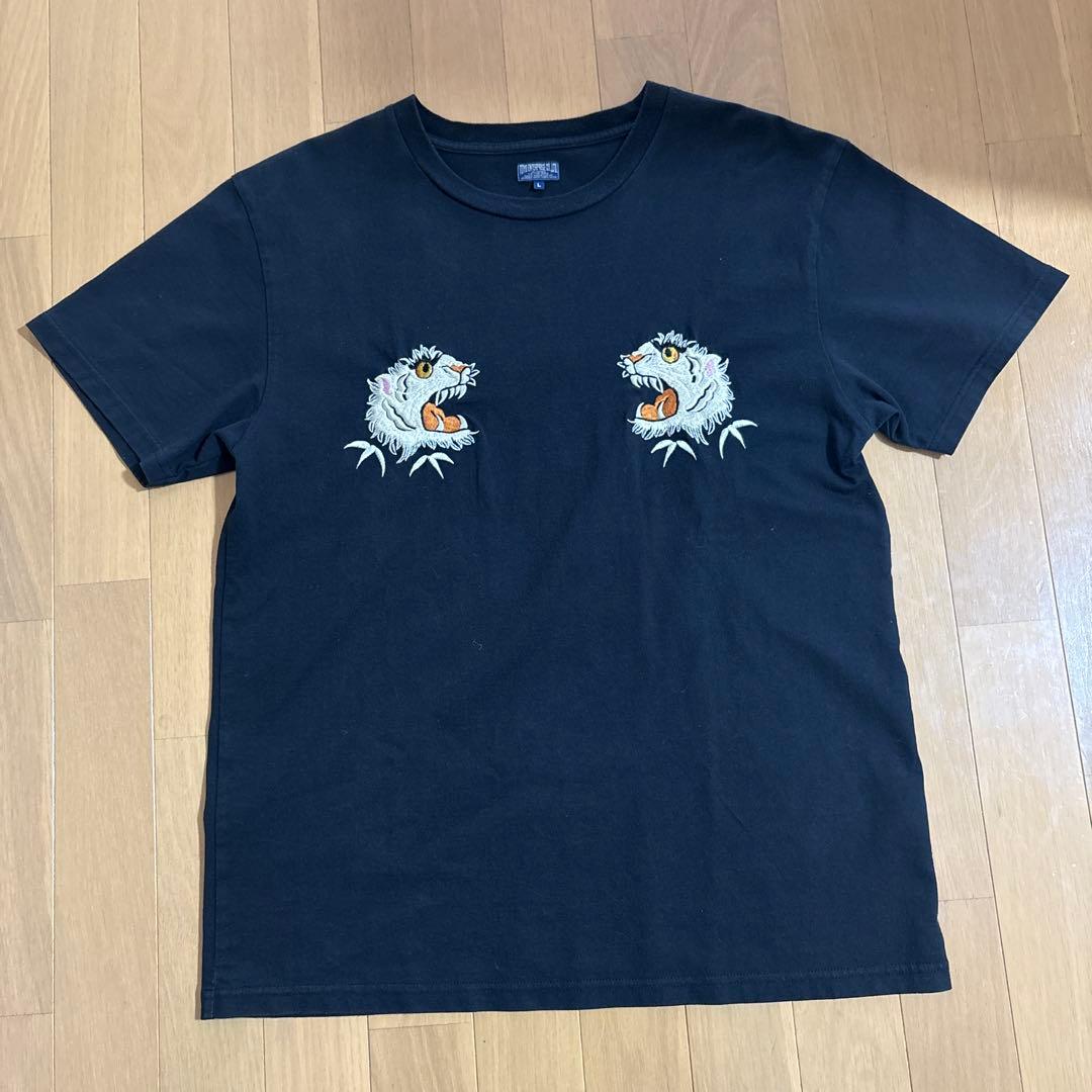 【希少L】テーラー東洋 スカTシャツ 白虎 バック刺繍 黒 東洋エンタープライズ
