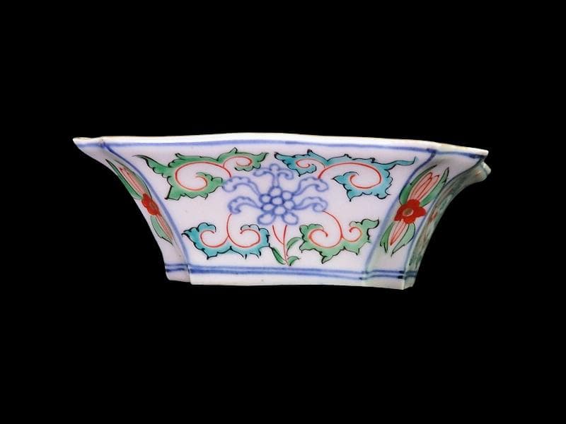 大聖寺伊万里　金襴手　芭蕉葉に唐人の図　四方角向付　B346AS-fbsr