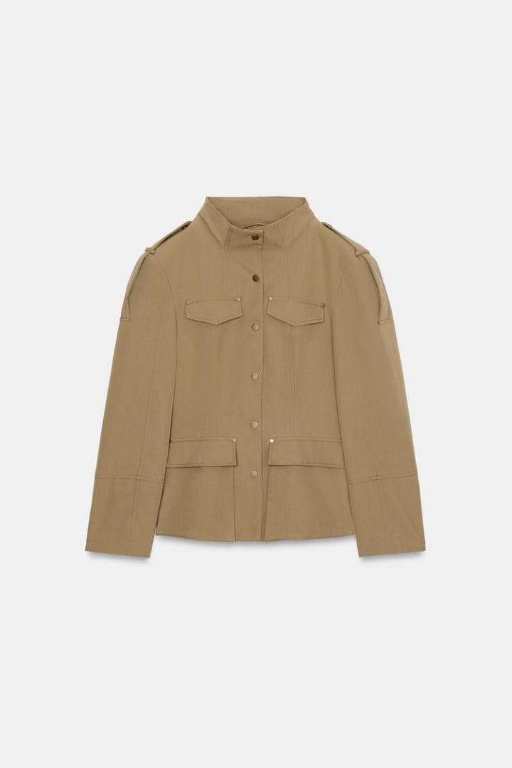 新品✨ ZARA ループディテールフィットブレザー ライトカーキ M