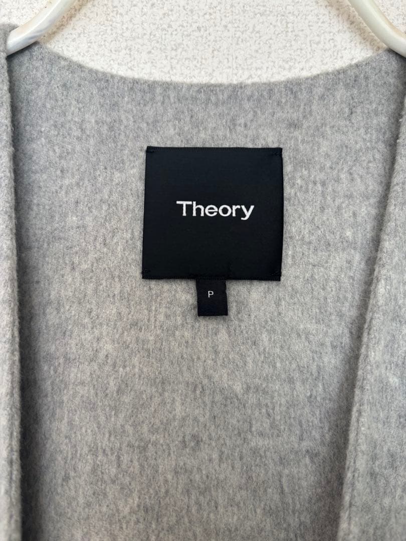 Theory カシミア入りノーカラーコート グレー