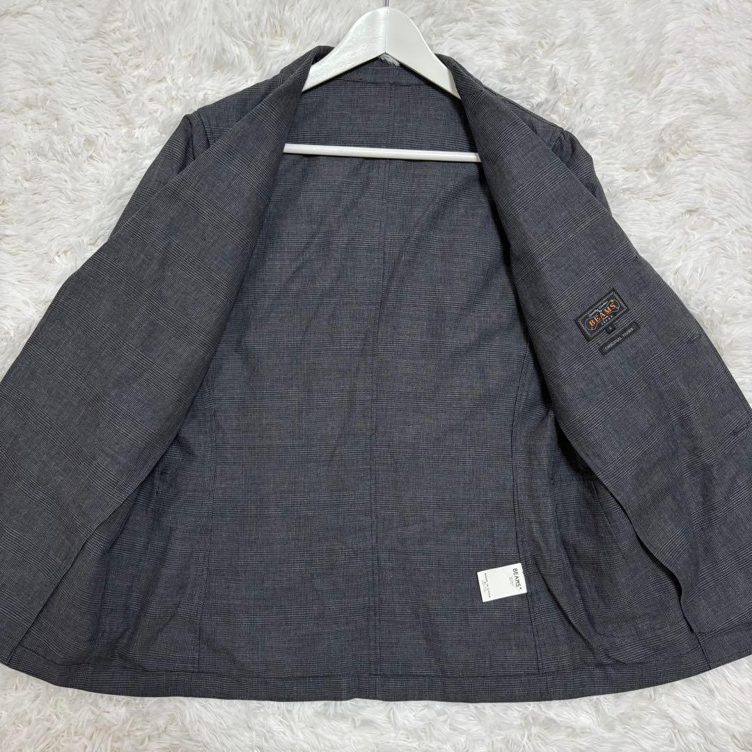 美品/リネン混★ ビームスプラス テーラードジャケット グレンチェック 20SS