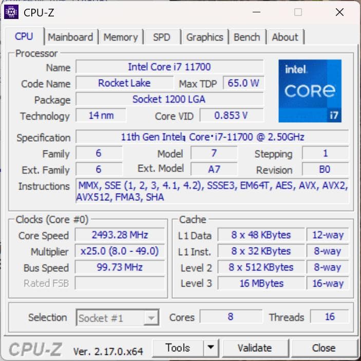 CPU Intel Core i7-11700 BOX