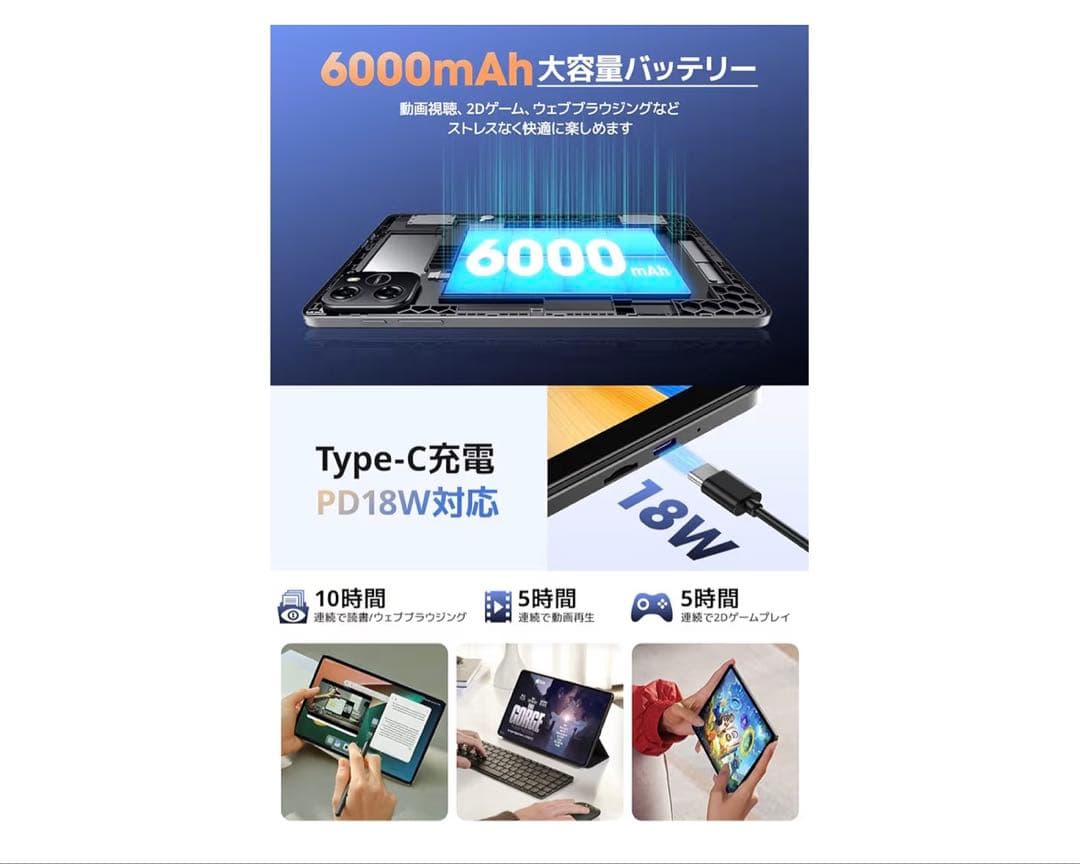 【カバー付】Android15 タブレット 10.1インチ 12GB+64GB
