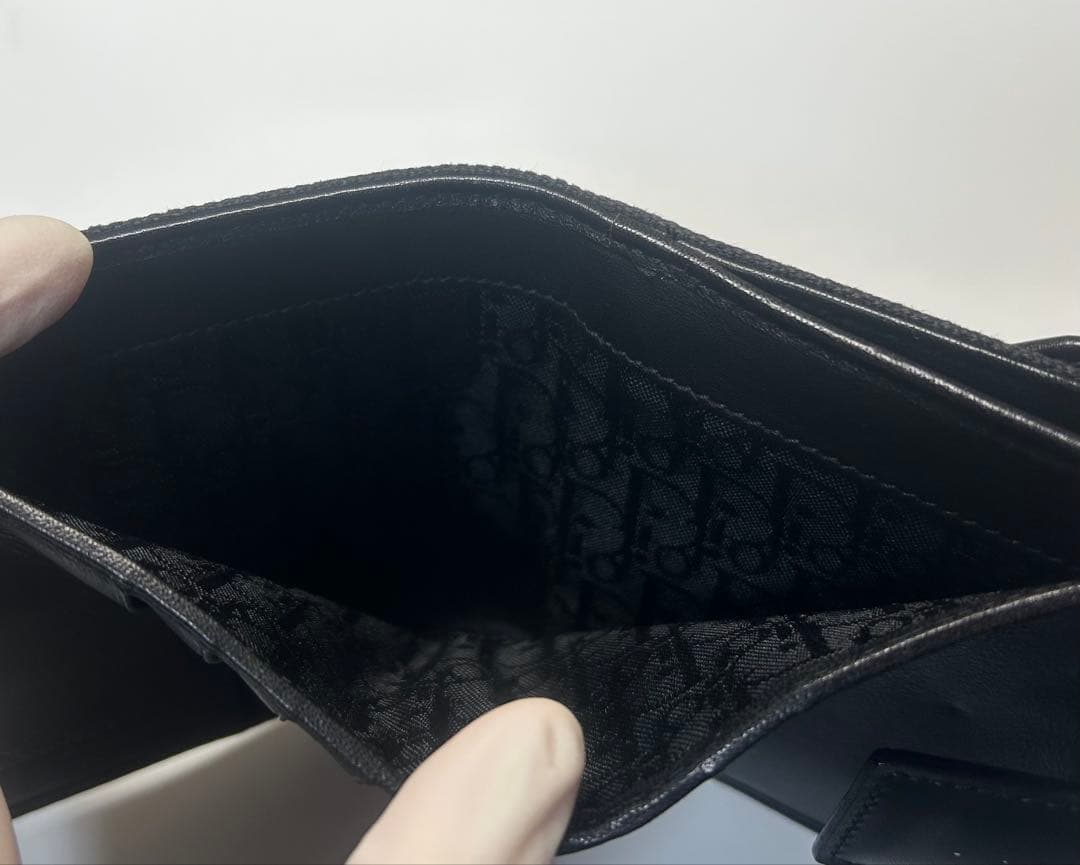 ディオール 二つ折り 財布 ヴィンテージ 黒 ロゴプレート