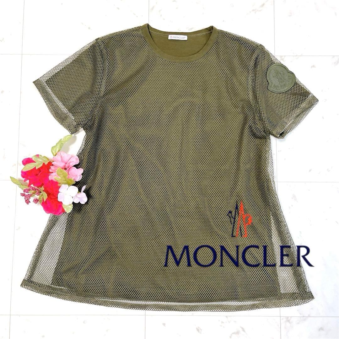 限定品✨モンクレール メッシュTシャツ カーキ レイヤード ロゴパッチ 高級