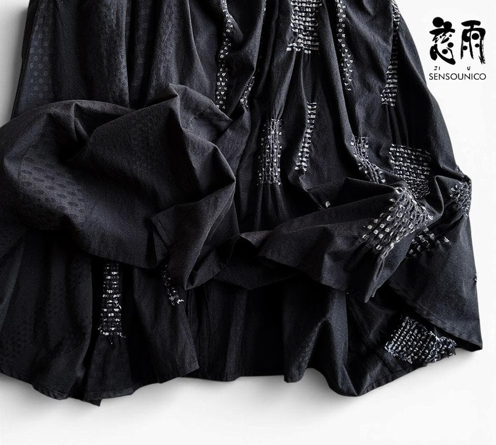 美品 慈雨/センソユニコ 通年 織柄＆異素材 アシンメトリーロングフレアスカート
