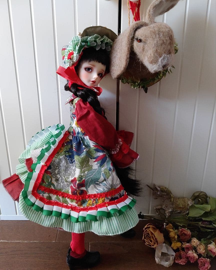 SDM//40cmドール//ワンピース-花柄- バッスルスカート//ハンドメイド