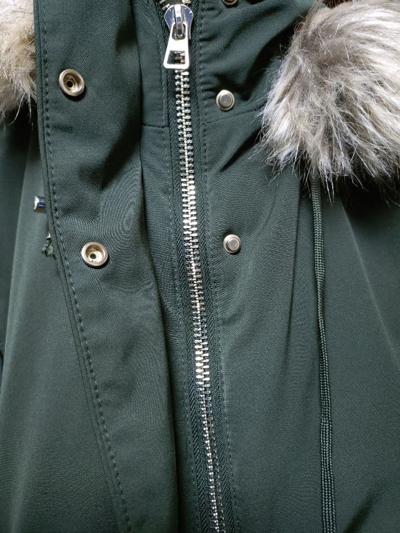 ZARA ファー付きモッズコート カーキ Lサイズ 綺麗目・Aライン