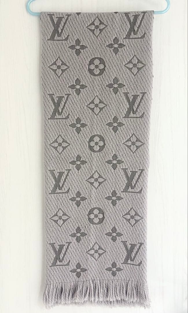 【正規品】LOUIS VUITTON ルイヴィトン マフラー グレー LVロゴ