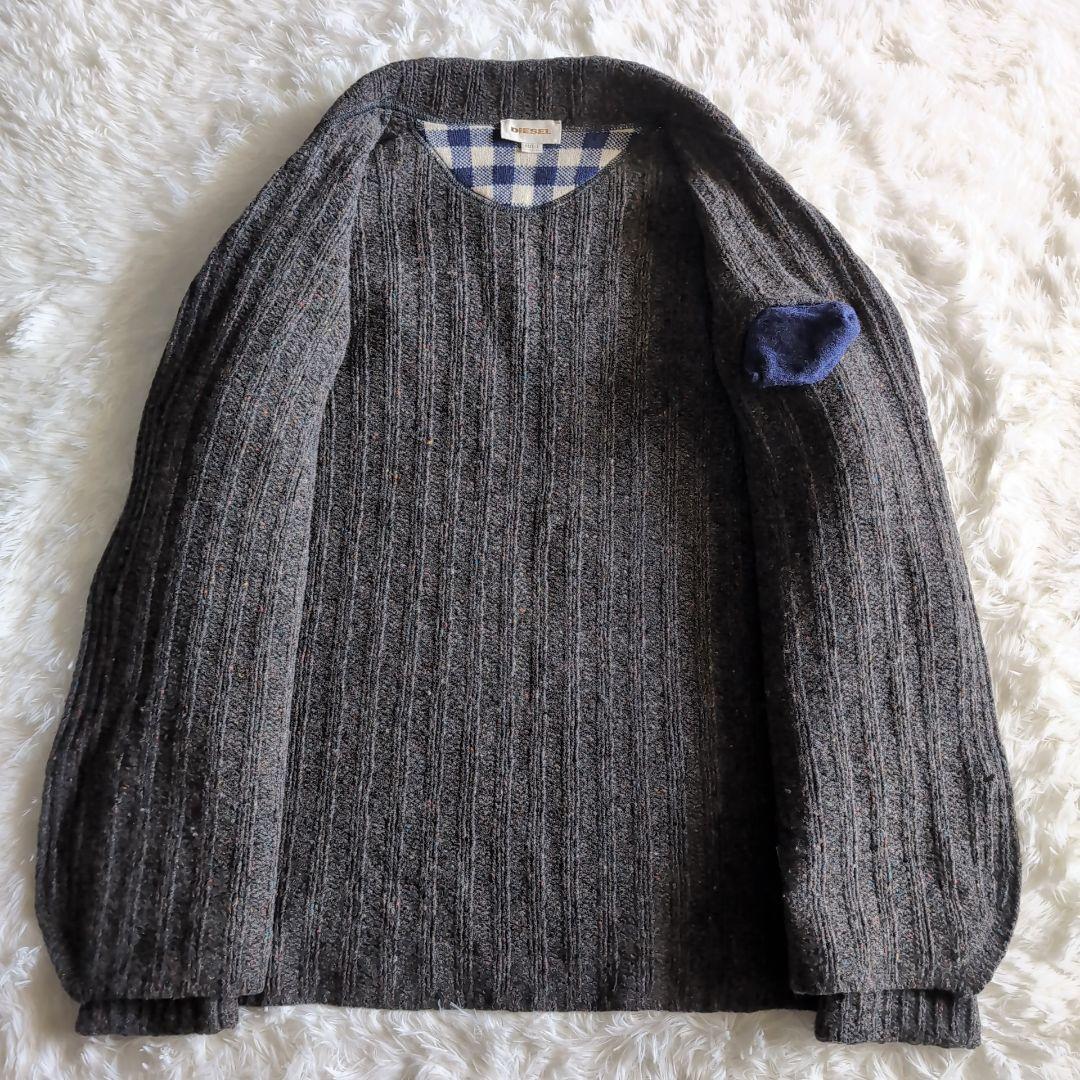 美品 ディーゼル カシミヤ混 ウール メランジ ニットジャケット L グレー