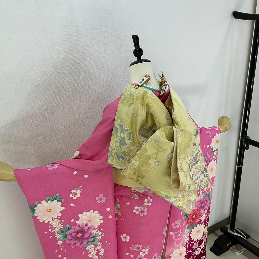 お振袖　単品　お仕立て上り品　桜　ピンク　正絹　美品　成人式　袴スタイルにも
