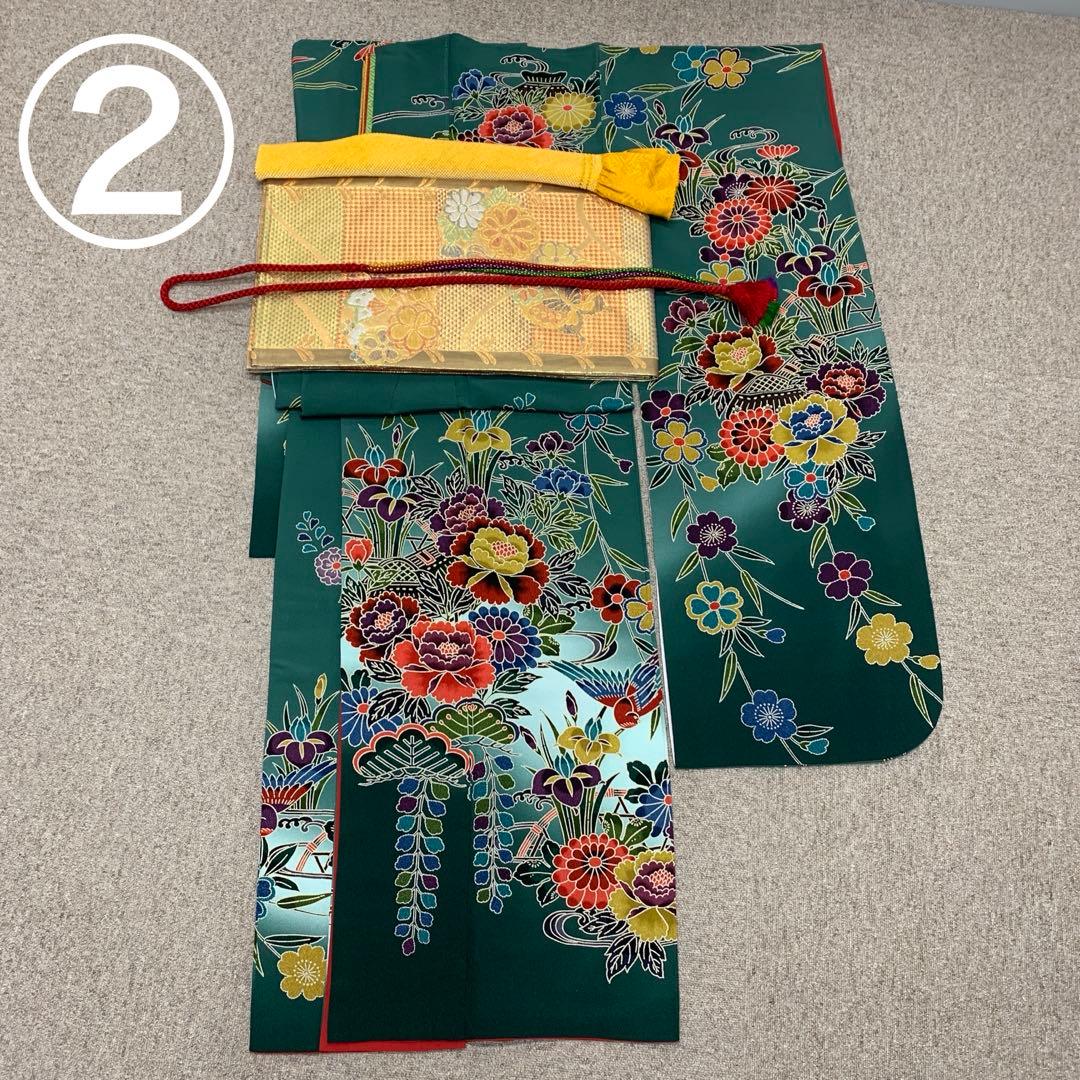 601z22,208y8,小物類〇紅型振袖 牡丹 菖蒲 菊 桜 緑