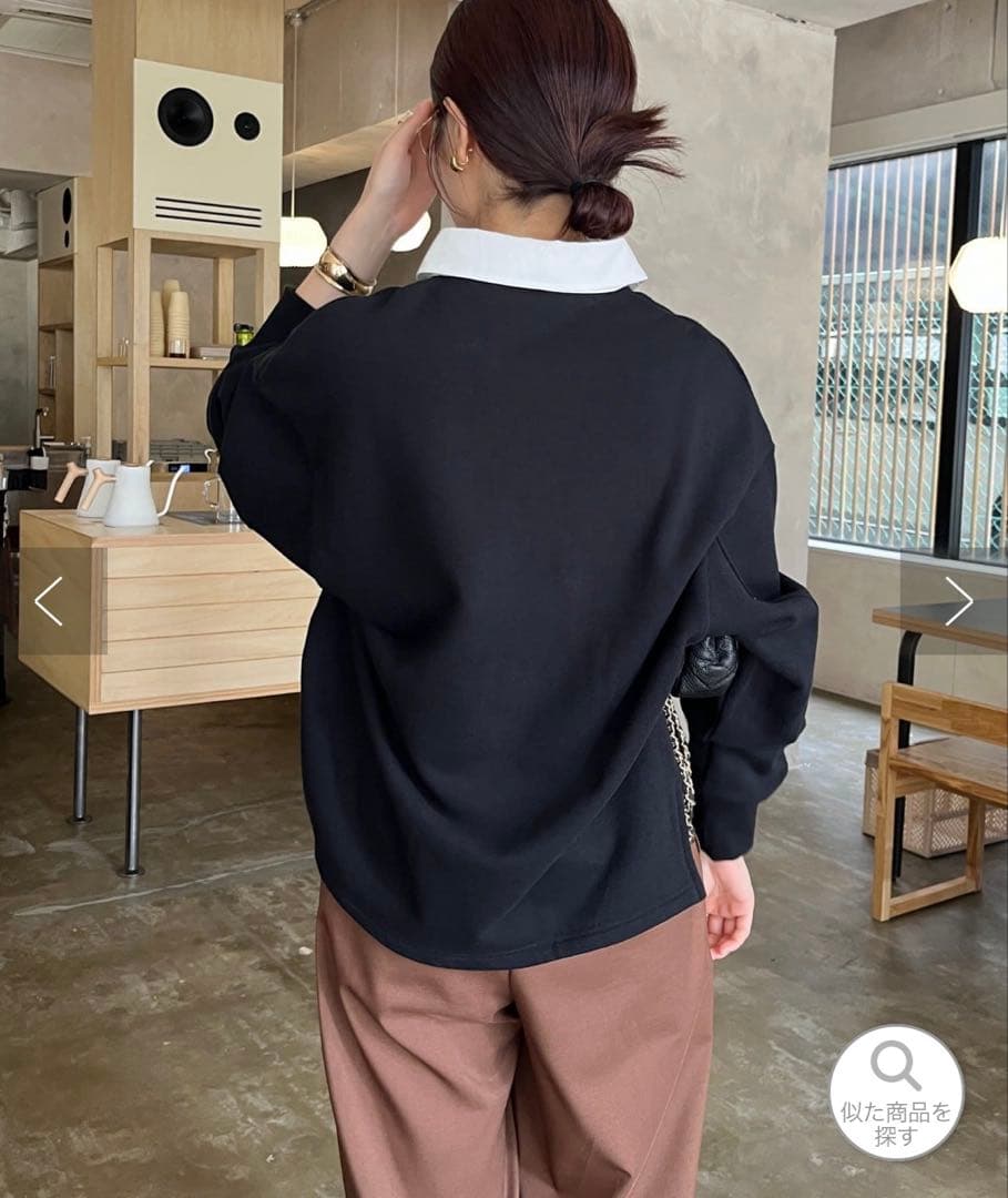 ★試着のみ新品★ doudou ブラックシャツ襟ラガースウェットトップス　完売品