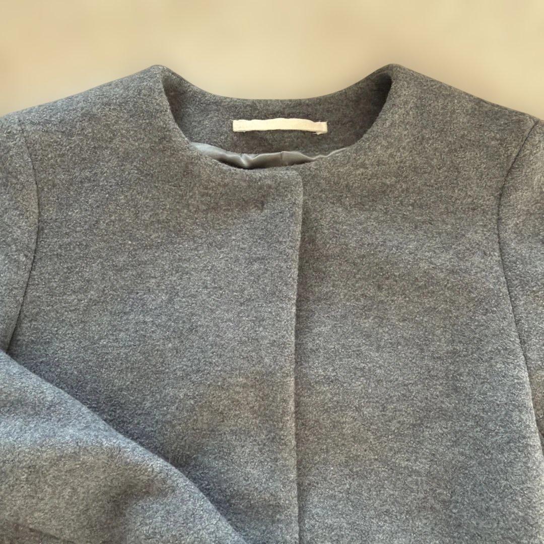美品 ATON エイトン グレー ノーカラー ロングコート