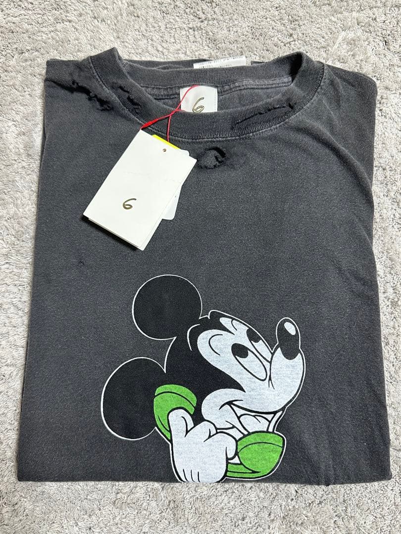 roku 6 ミッキー Tシャツ　ダメージ　L