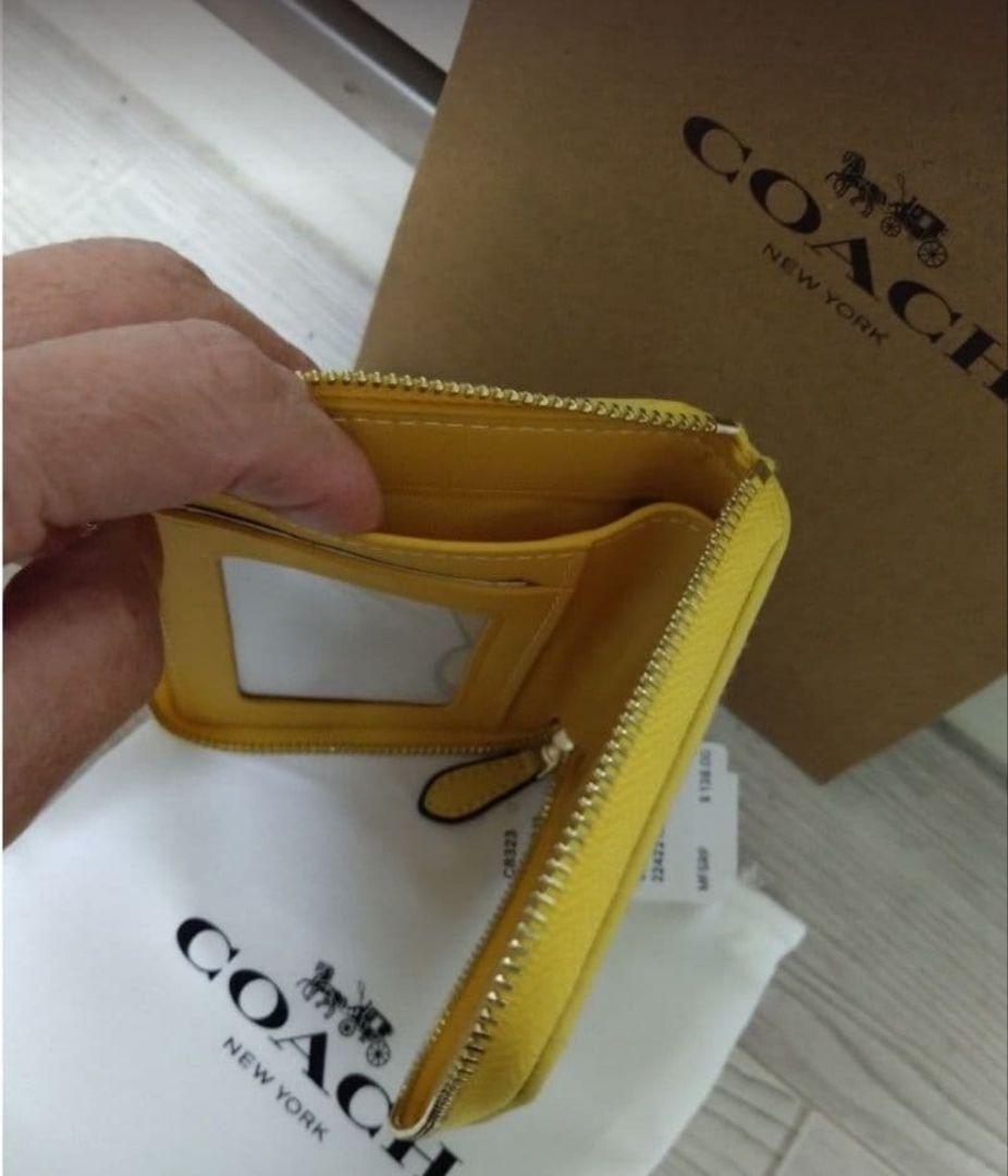 COACH ジャカード コンパクト折り財布 イエロー