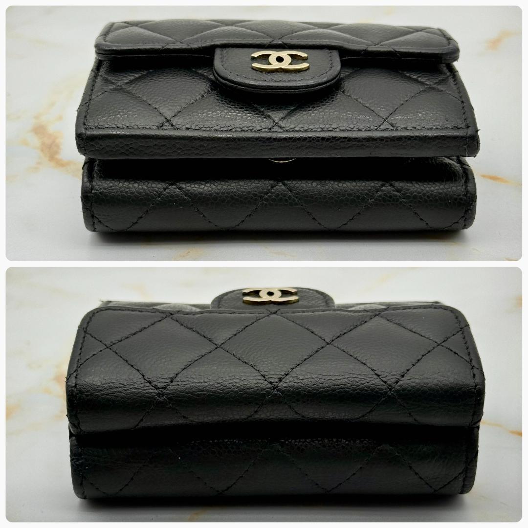 【美品】 CHANEL シャネル キャビアスキン マトラッセ 三つ折り財布
