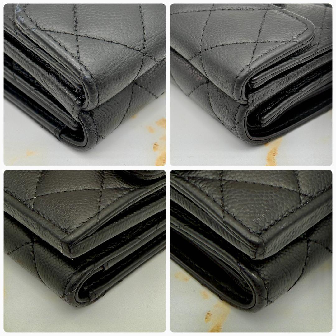 【美品】 CHANEL シャネル キャビアスキン マトラッセ 三つ折り財布