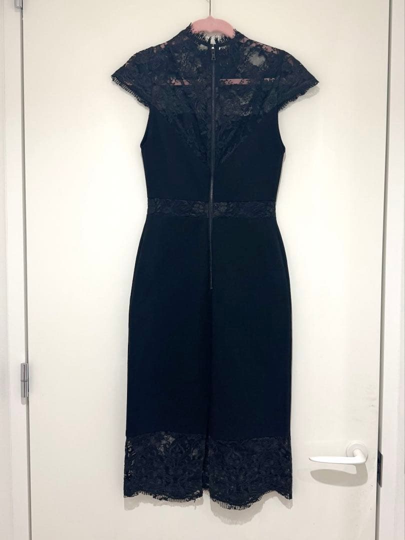 alice+olivia♡Kim Mock Neck Lace Dress 黒