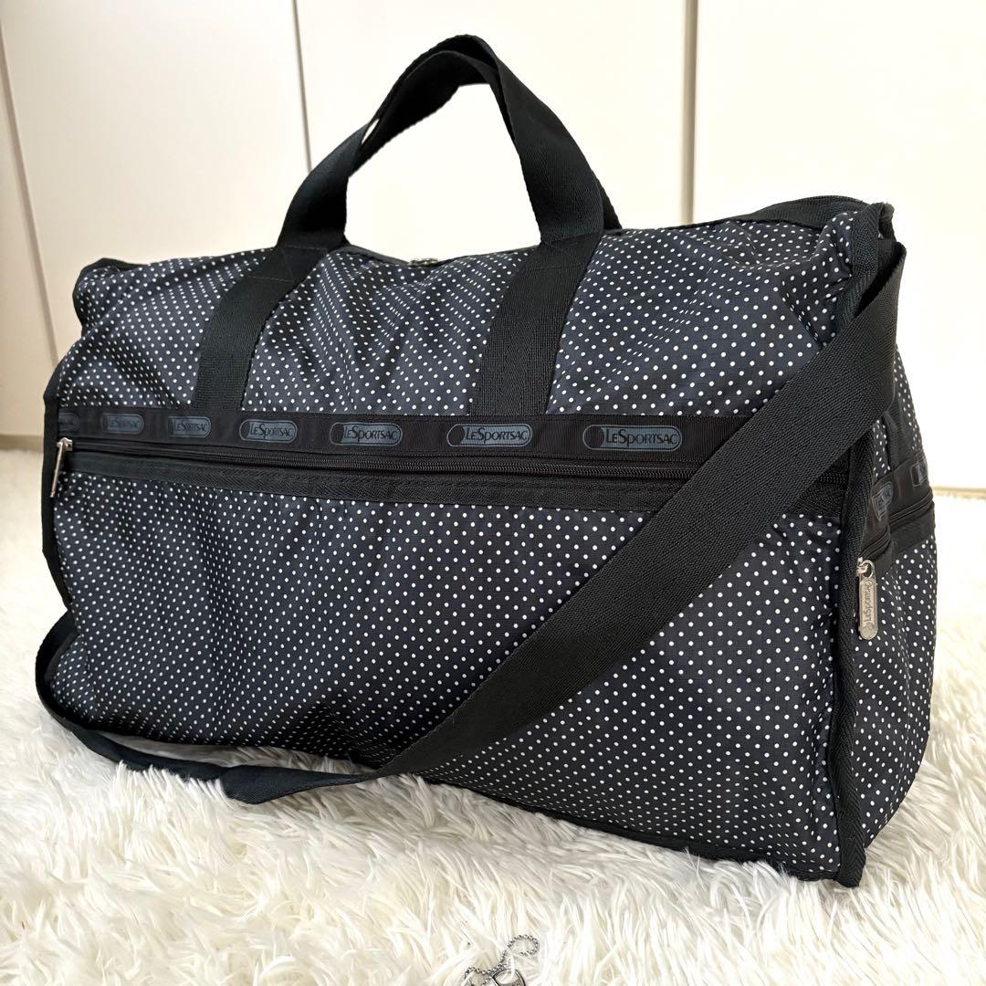 美品☆鍵付き☆レスポートサック ラージウィークエンダー ボストンバッグ　黒　水玉