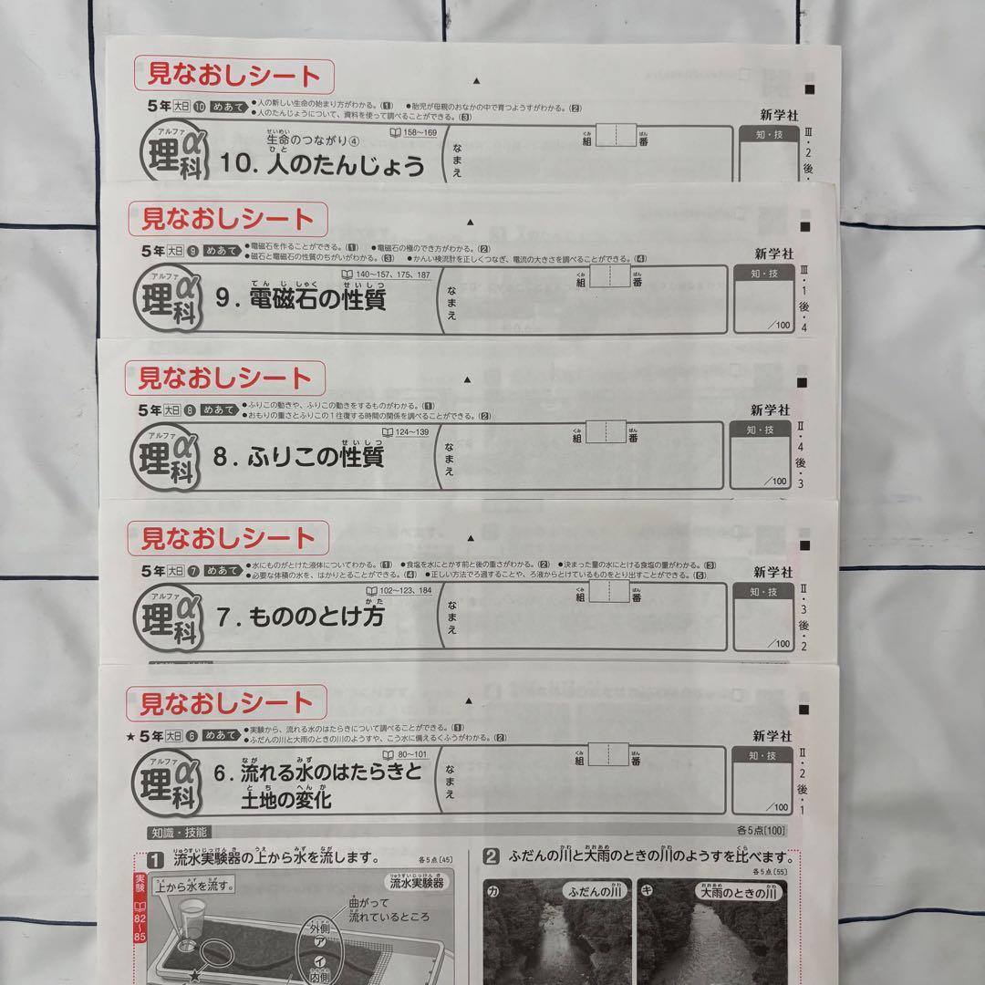 【最新版】カラーテスト　見なおしシート　理科　5年　大日本図書　新学社　アルファ