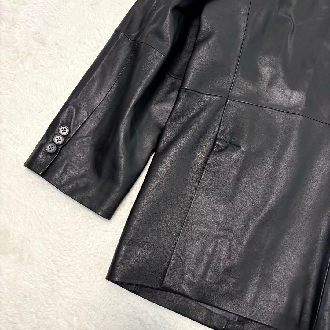 極美品 ジーステージ 羊革 光沢 アンコン テーラードジャケット L ブラック