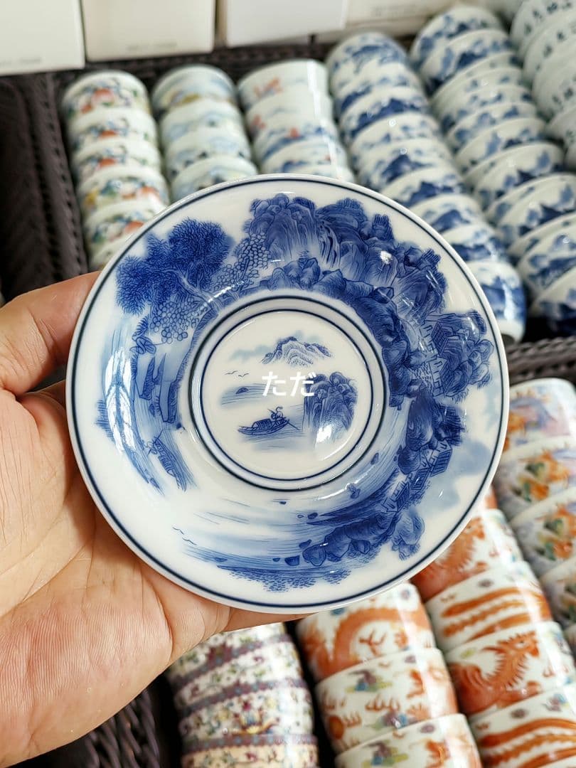 中国茶器 青花三才蓋碗 湯飲み 煎茶器 茶道具 新品未使用