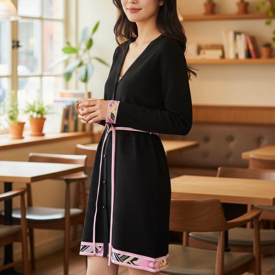 近年物 極美品✨レオナール カンカン素材 ロングカーディガン 羽織り 黒