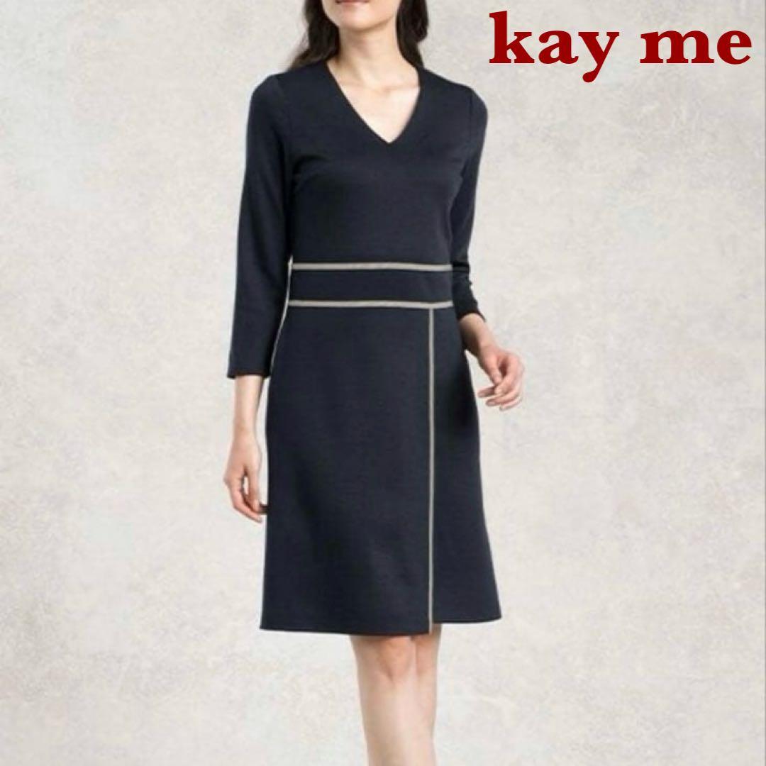 美品♡ ケイミー kayme ネイビー パイピングワンピース サイズ11 七分袖
