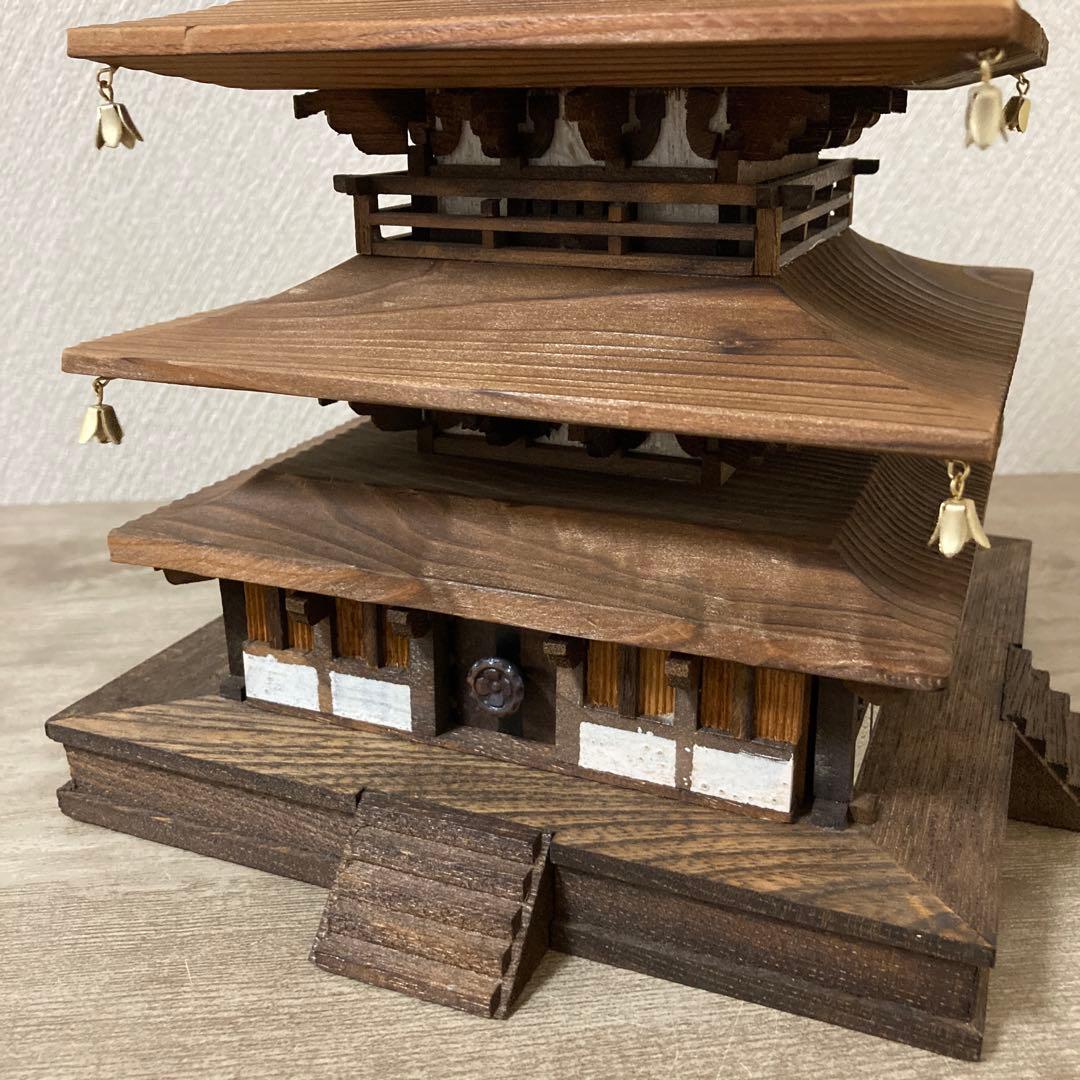 木製　法隆寺　五重塔　孝心作　焼板　高さ約50㌢　置物　〈検 彫刻　仏塔　寺院