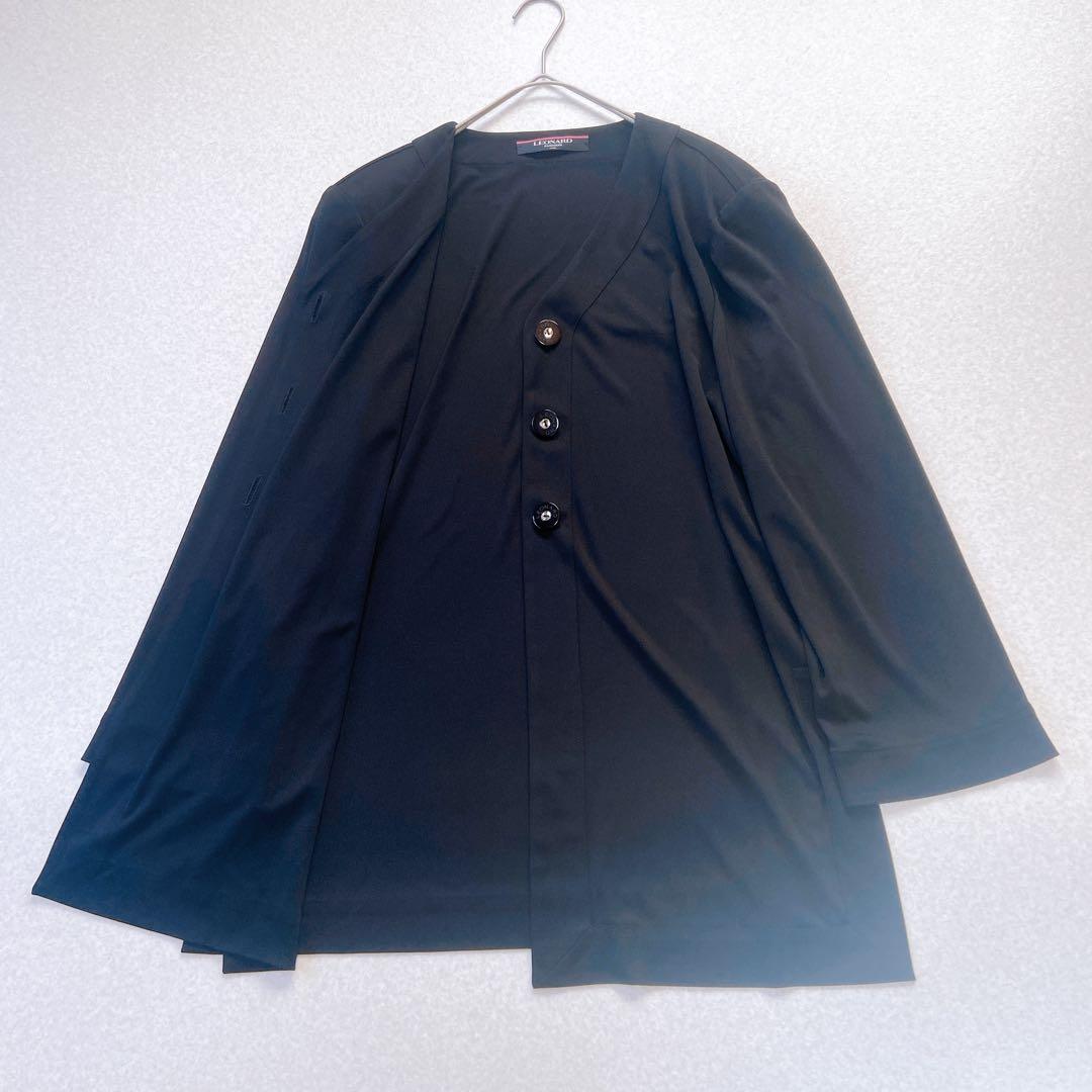 美品　レオナール　カンカン　カーディガン　ロゴボタン　黒　M