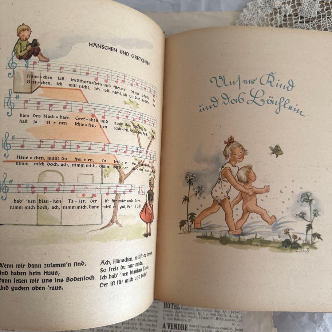 1940年ビンテージ愛らしい挿絵のドイツ絵本　洋書　古書ジャンクジャーナル素材に