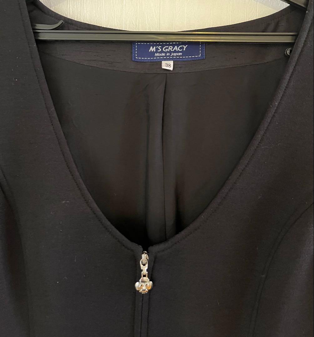 M’S GRACY ジャンパースカート 黒38 フレア リボン 上品