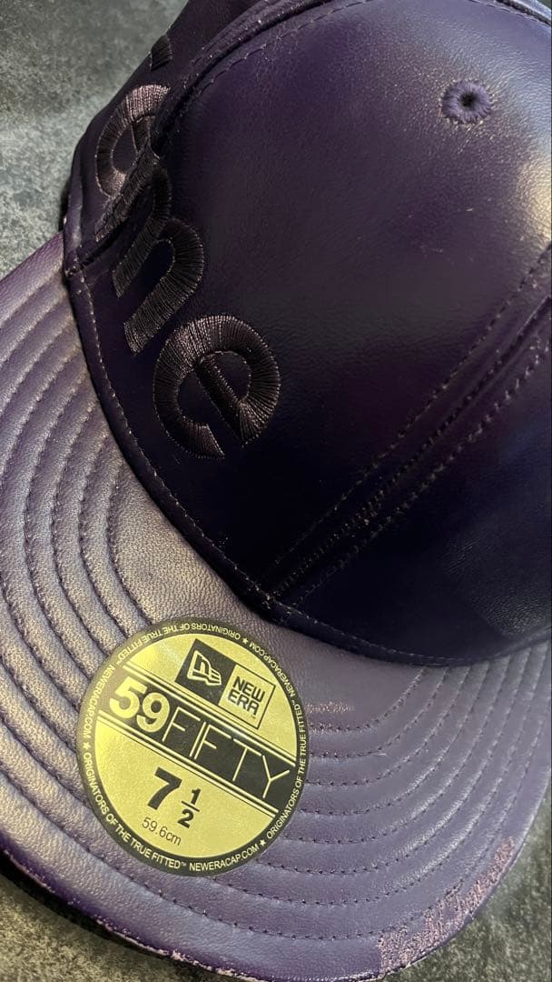 Supreme 59FIFTY レザーキャップ 紫 7 1/2