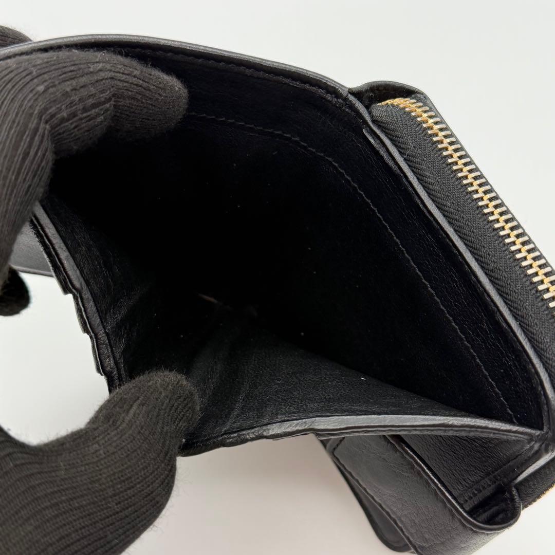 イヴサンローラン　折り財布　YSL ゴールド金具　レザー　ブラック