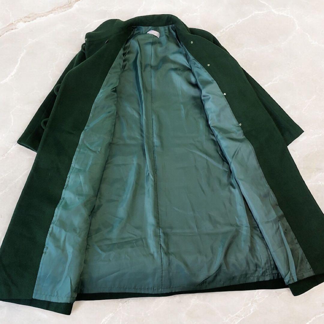 冬服　アンゴラ100% ステンカラー　ロングコート　暖かい　ジャケット　緑　襟