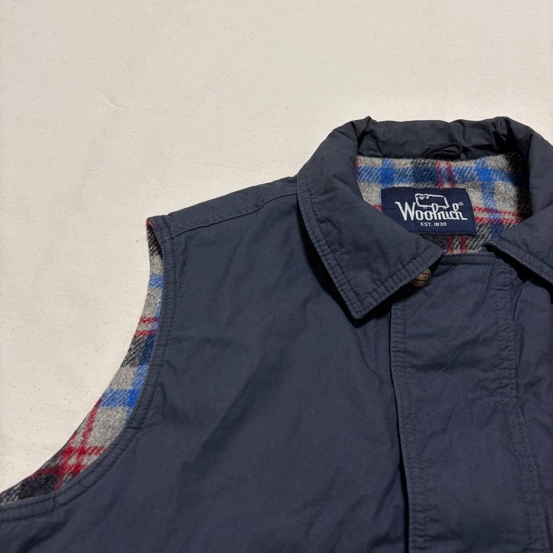 80s Woolrichコットンベスト グレー M相当 裏チェック ワークベスト