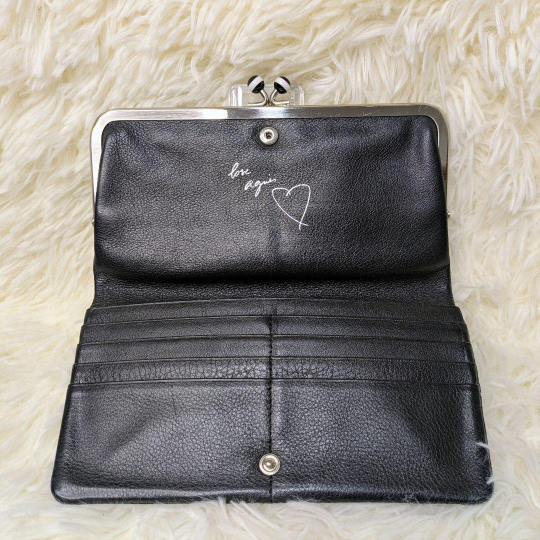 【人気】アニエスベー がま口 二つ折り財布 ロングウォレット 長財布 黒