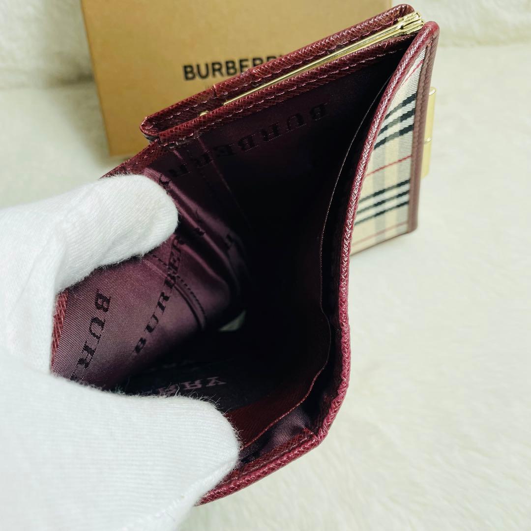 未使用級　希少　 BURBERRY がま口　財布　ボルドー　おしゃれ　セレブ