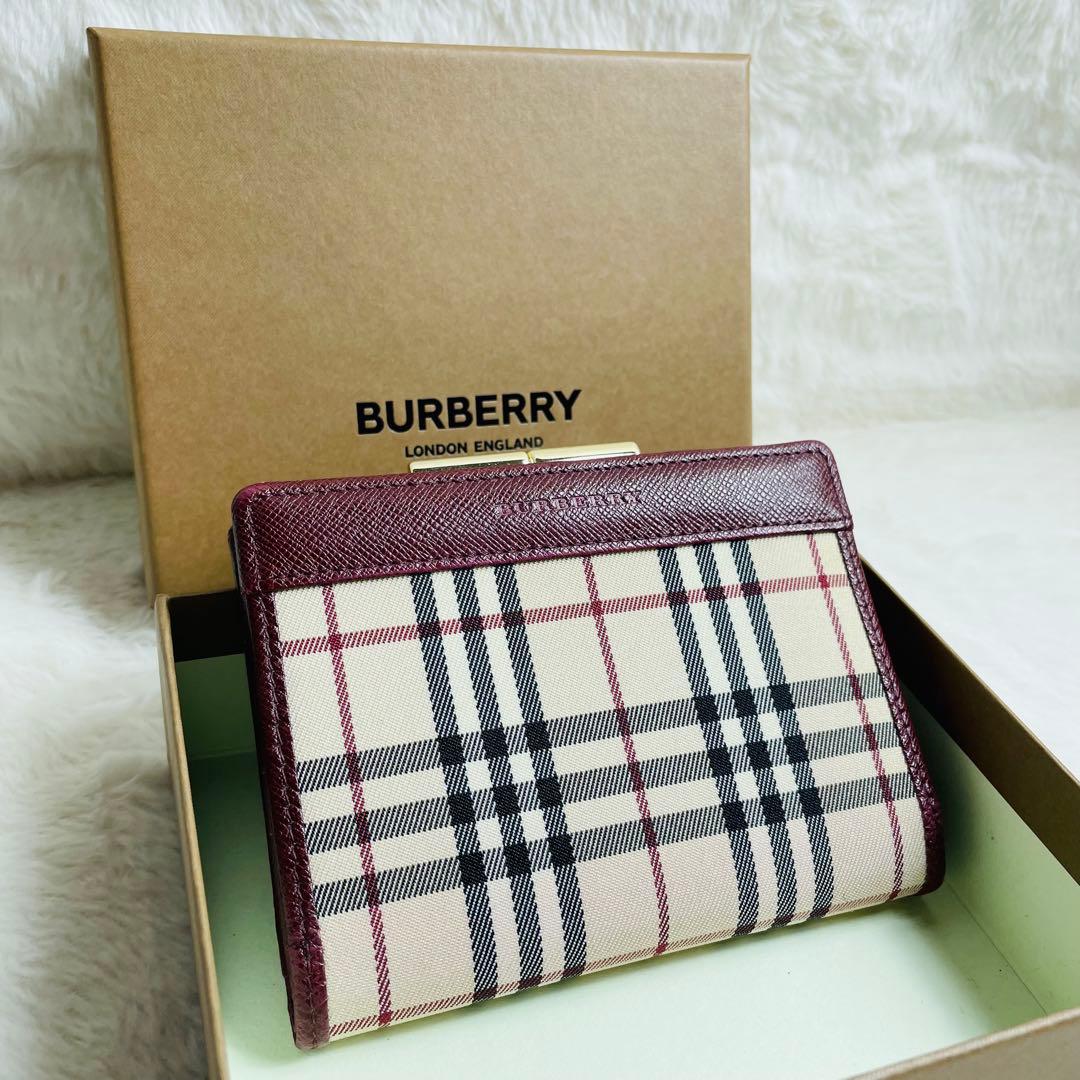 未使用級　希少　 BURBERRY がま口　財布　ボルドー　おしゃれ　セレブ