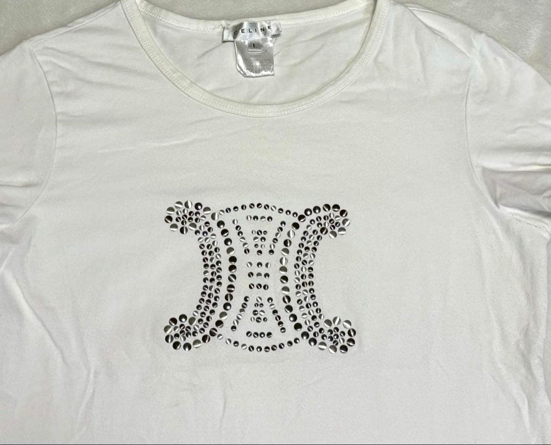 CELINE セリーヌ　スタッズロゴ　Tシャツ　カットソー　白　y2k