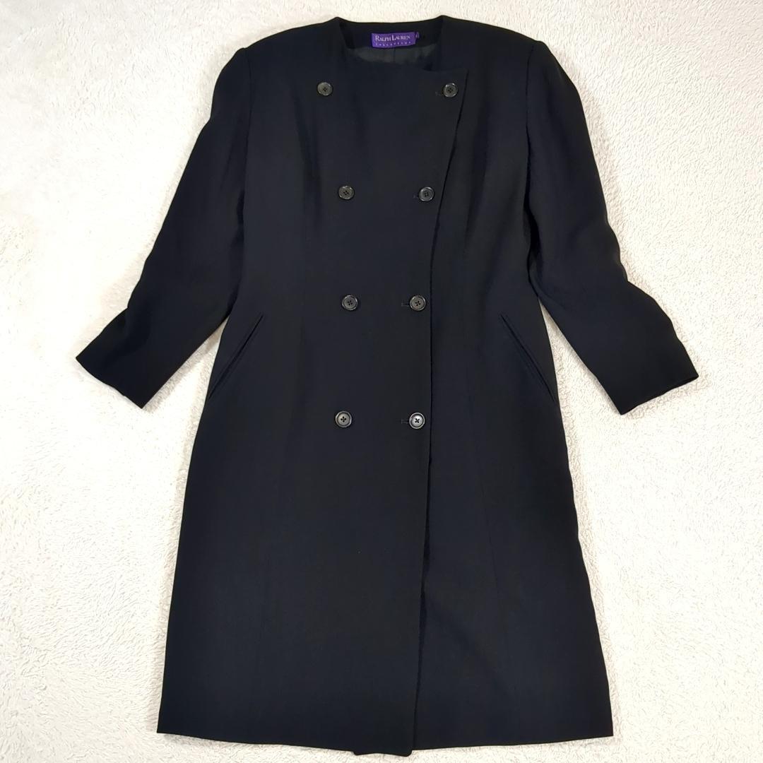 美品 RALPH LAUREN 高級ライン ノーカラー ダブルブレストコート