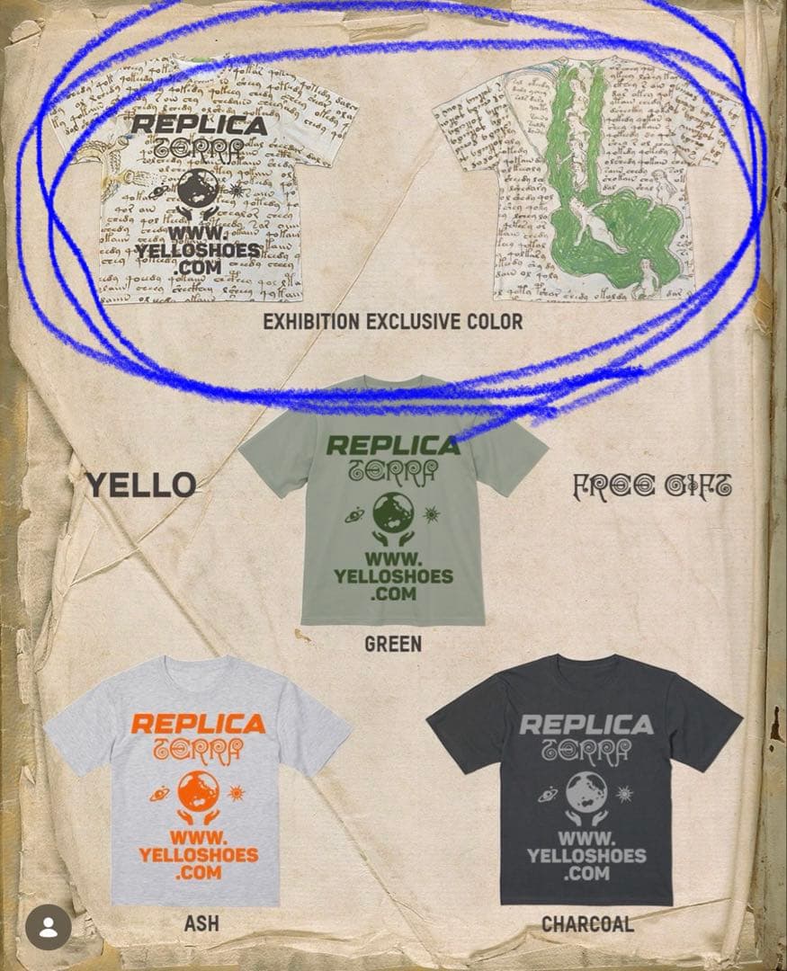 YELLOノベルティーTシャツEXHIBITIONEXCLUSIVE COLOR